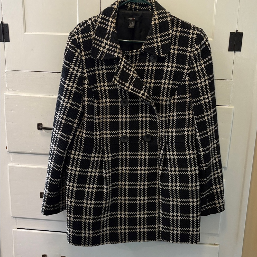 Black and White Plaid Peacoat